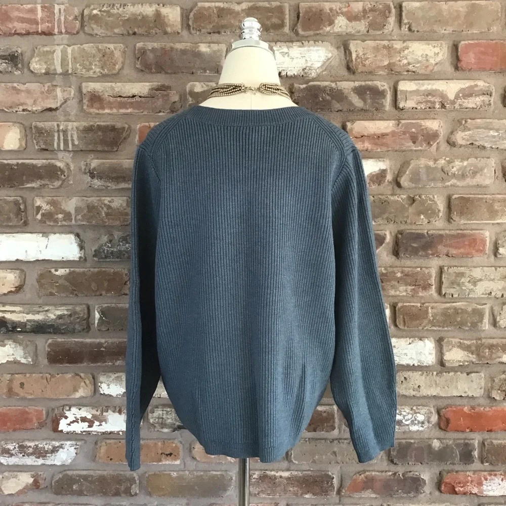 J.CREW Women's Ribbed Stretch Pullover Heather Blue Heavyweight Sweater BJ580 M